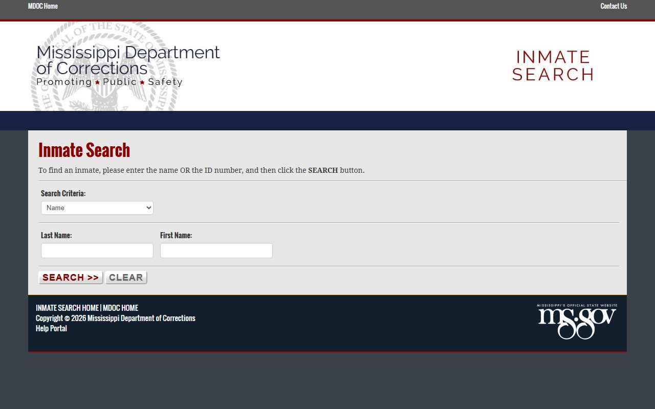 Leake County inmate lookup through the Mississippi MDOC inmate search page